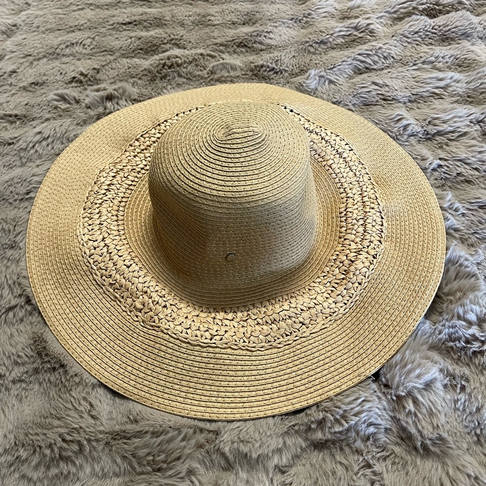 Jones NY Tan Wide-Brim Straw Hat